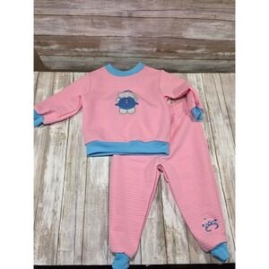 Basic Editions Pink Elephant Quilted Sweatshirt Pants Set Toddler Girls 18  mth